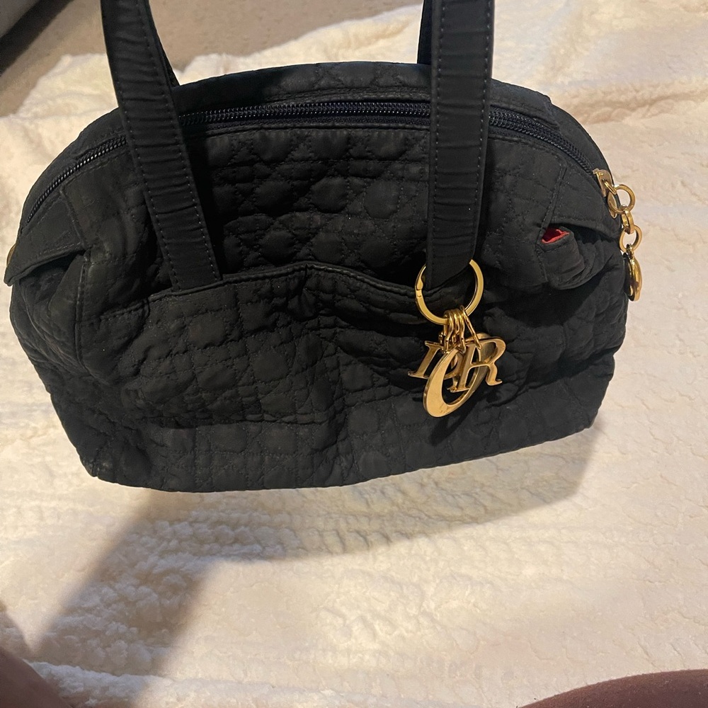 Dior Black Quilted Shoulder Bag with Gold Logo Charm